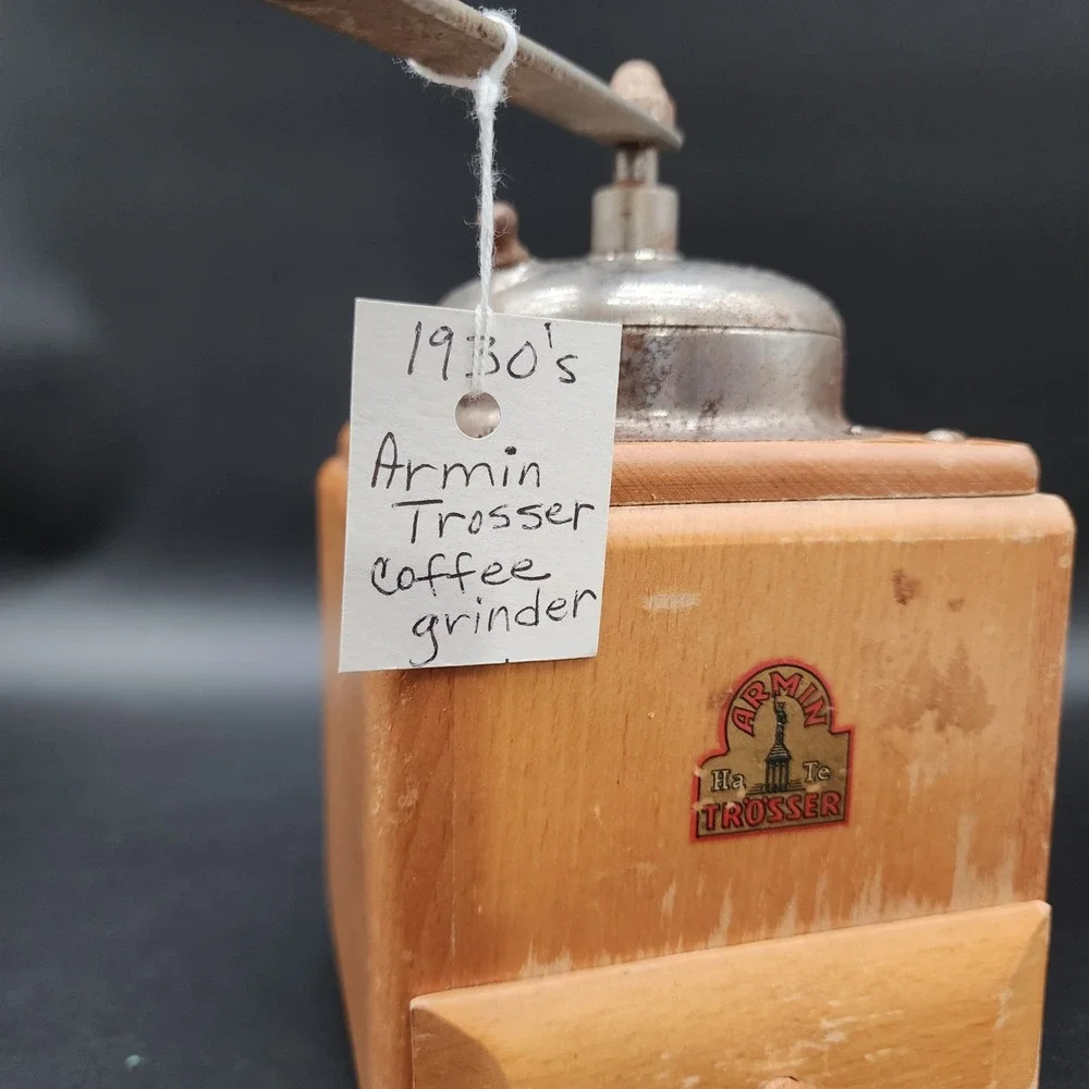 Armin Trosser Brown Wood Manual Coffee Grinder Vintage Antique 1930s Germany